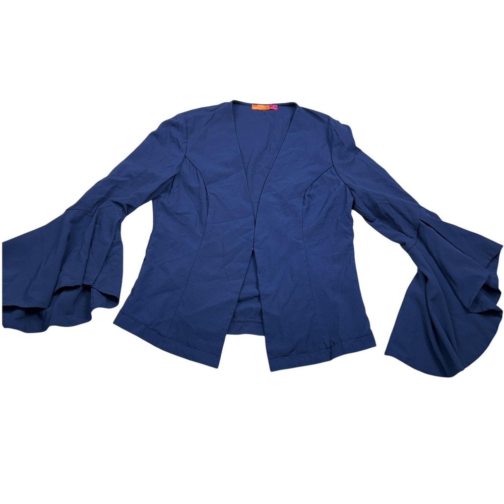 Ava Bell Sleeve Blazer S Navy Blue Tiered Ruffle Cuffs Dark Academia Regencycore
